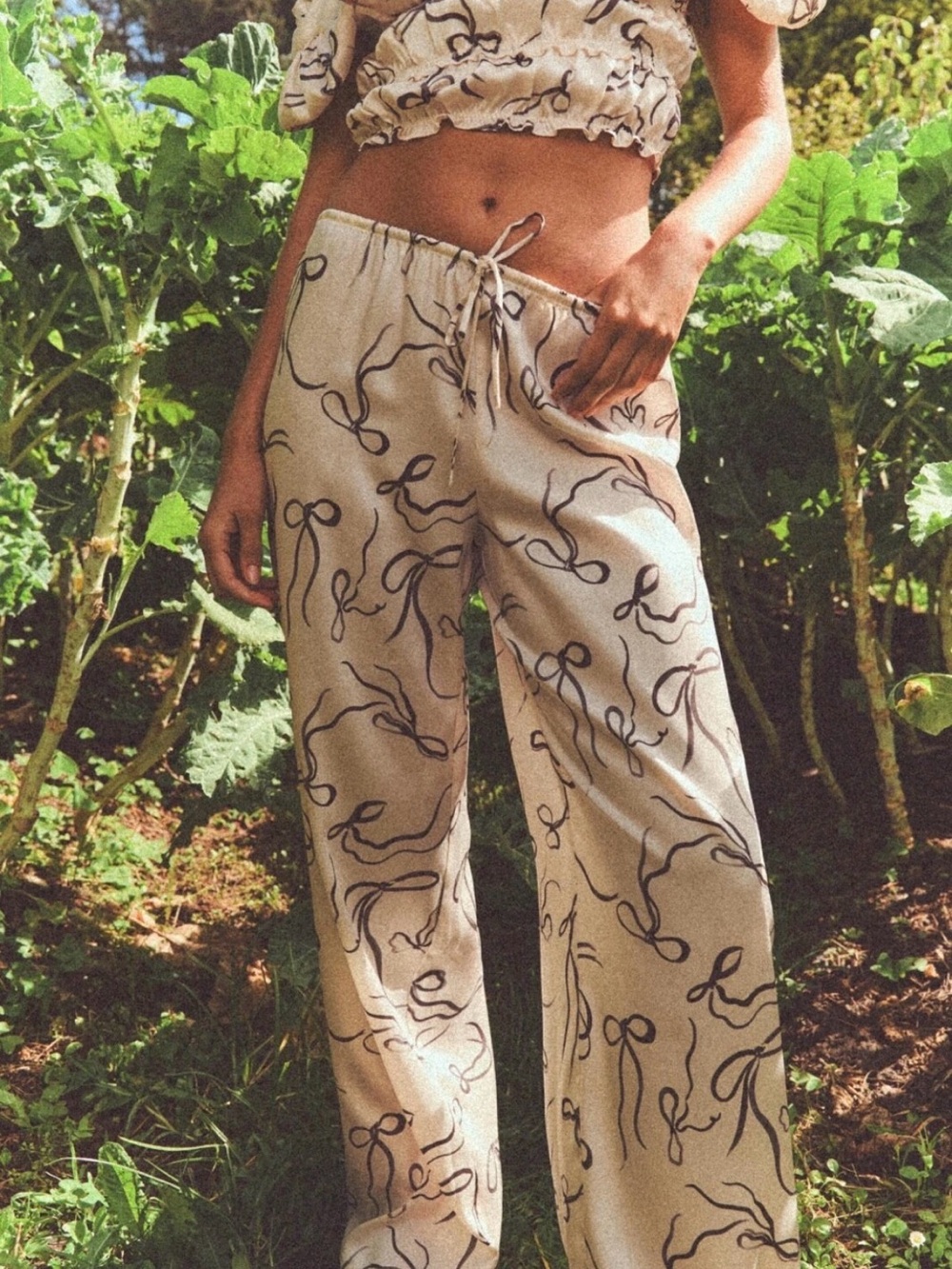 Zara Women’s Cream Printed Wide-Leg Pants and Top
